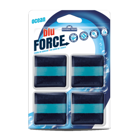Kwadratowa Kostka do spłuczki MORSKA - Blu-Force 4szt General Fresh CZTEROPAK