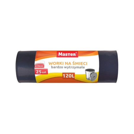 Worki na śmieci 120 litrów 25szt. czarne LDPE MOCNE! MASTER S024