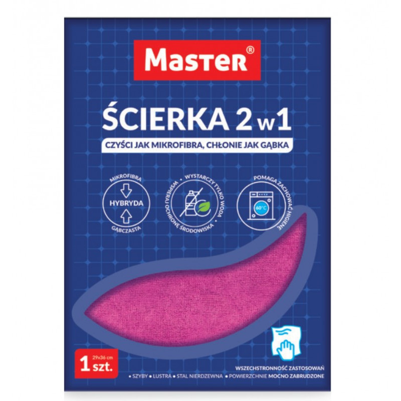 Ścierka 2w1 Mikrofibra + Gąbczasta RÓŻOWA  MASTER