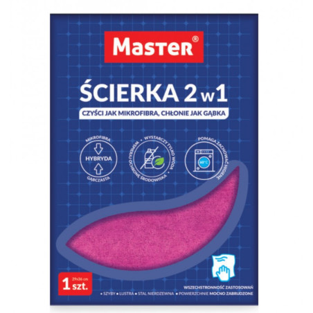 Ścierka 2w1 Mikrofibra + Gąbczasta RÓŻOWA  MASTER