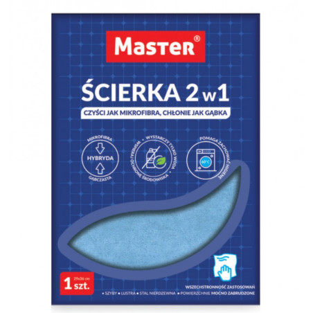 Ścierka 2w1 Mikrofibra + Gąbczasta NIEBIESKA MASTER