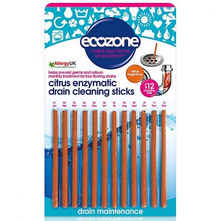 Ecozone, Enzymatyczne patyczki czyszczące do odpływów, Cytrusowe, 12 szt.